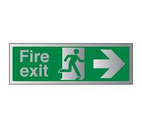V Safety Fire Exit-Fire Exit Arrow Right Sign - 600mm x 200mm - 3mm Brushed Alu Comp