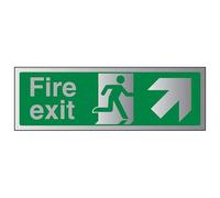 V Safety Fire Exit-Fire Exit Arrow Up and Right Sign - 300mm x 100mm - 3mm Brushed Alu Comp