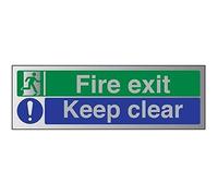 V Safety Fire Exit-Fire Exit/Keep Clear Sign - 300mm x 100mm - 1.6mm Alu Rigid Plastic