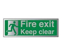 V Safety Fire Exit-Fire Exit Keep Clear Sign - 300mm x 100mm - 3mm Brushed Alu Comp