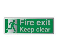 V Safety Fire Exit-Fire Exit Keep Clear Sign - 600mm x 200mm - 3mm Brushed Alu Comp