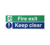 V Safety Fire Exit - Keep Clear, 600 × 200 mm PET-G Super-Tough Rigid Plastic, ISO 7010 Compliant Fire Safety Signage - Mandatory Keep Clear Instruction Safety Sign