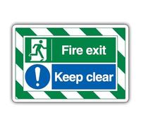 V Safety Fire Exit/Keep Clear - ExtraViz 350 x 250 mm - Glow In The Dark 1mm Rigid Plastic Safety Sign