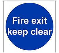 V Safety Fire Exit Keep Clear Mandatory Sign - 200mm x 200mm - Self Adhesive Vinyl