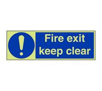 V Safety Fire Exit Keep Clear Mandatory Sign - Glow In The Dark 600X200mm (X3)