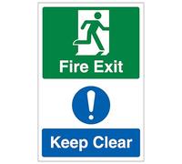 V Safety Fire Exit/Keep Clear - Portrait 200 x 300mm - 2mm Rigid Plastic Safety Sign