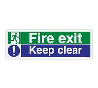 V Safety Fire Exit/Keep Clear Safety Sign - 450 x 150 mm - Economy 0.5mm Polypropylene Sign with Mount Film