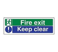V Safety Fire Exit/Keep Clear Sign - Landscape - 300mm x 100mm - 1mm Rigid Plastic