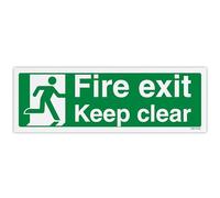 V Safety Fire Exit Keep Clear With Man Safety Sign - 300 x 100 mm - Economy 0.5mm Polypropylene Sign with Mount Film