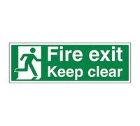 V Safety Fire Exit Keep Clear With Running Man 300 x 100 mm - 2mm Super-Tough Rigid Plastic Safety Sign