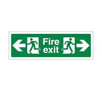 V Safety Fire Exit Left & Right 300 x 100 mm - Glow In The Dark 1mm Rigid Plastic Safety Sign