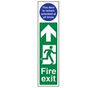 V Safety Fire Exit Man Right Door Unlocked Sign - Rigid Plastic - 75X300mm (X3)