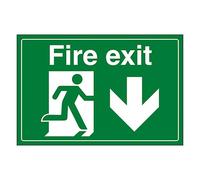 V Safety Fire Exit/Man Running/Down 300 x 200 mm - Self Adhesive Vinyl Safety Sign