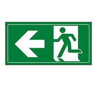 V Safety Fire Exit Man Running Left Sign - 600x300mm - Green 1mm Rigid Plastic