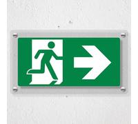 V Safety Fire Exit Man Running Right - 600 x 300 mm - Acrylic Perspex Cast Clear Safety Sign