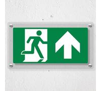 V Safety Fire Exit Man Running Up - 300 x 150 mm - Acrylic Perspex Cast Clear Safety Sign