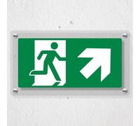 V Safety Fire Exit Man Running Up Right - 300 x 150 mm - Acrylic Perspex Cast Clear Safety Sign