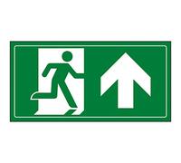 V Safety Fire Exit Man Running Up Sign - 300x150mm - Photoluminescent Rigid Plastic