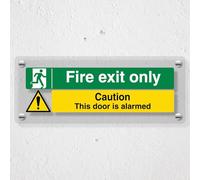 V Safety Fire Exit Only/Door Alarmed - 450 x 150 mm - Acrylic Perspex Cast Clear Safety Sign