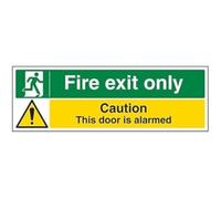 V Safety Fire Exit Only/Door Alarmed Sign - 450mm x 150mm - 1mm Rigid Plastic