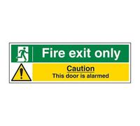 V Safety Fire Exit Only/Door Alarmed Sign - 600mm x 200mm - 1mm Rigid Plastic