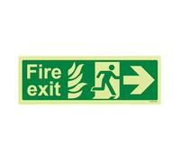 V Safety Fire Exit Right Arrow Glow-in-the-Dark Sign 300 × 100 mm - Self-Adhesive Vinyl - EN ISO 7010 Compliant Photoluminescent Emergency Exit Sign