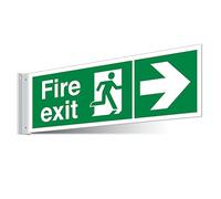 V Safety Fire Exit Right/Left Corridor Sign - Landscape 450 x 150 mm - 3mm Indoor Palboard Safety Sign