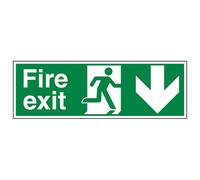 V Safety Fire Exit Safety Sign Arrow Down Landscape 1mm Rigid Plastic 600X200mm