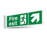 V Safety Fire Exit Up Right/Left Corridor Sign - Landscape 450 x 150 mm - 3mm Indoor Palboard Safety Sign