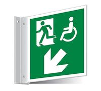 V Safety Fire Exit WChair Down Left/Right Corridor Sign 150 x 150 mm - 3mm Indoor Palboard Safety Sign
