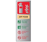 V Safety Fire Extinguisher-AFF Foam ID Sign - 100mm x 280mm - 3mm Brushed Alu Comp