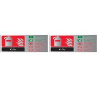 V Safety Fire Extinguisher-CO2 ID Sign - 150mm x 100mm - 3mm Brushed Alu Comp (Pack of 2)