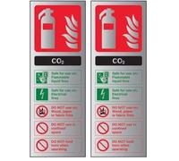 V Safety Fire Extinguisher-CO2 ID Sign - 75mm x 200mm - 3mm Brushed Alu Comp (Pack of 2)