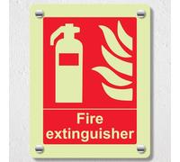 V Safety Fire Extinguisher Glow in the Dark Acrylic Sign - Portrait 150 x 200 mm - Durable, Shatterproof Safety Signage