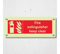 V Safety Fire Extinguisher Keep Clear Glow in the Dark Acrylic Sign - Landscape 300 x 100 mm - Durable, Shatterproof Safety Signage