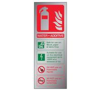 V Safety Fire Extinguisher-Water+Additive ID Sign - 75mm x 200mm - 1.6mm Alu Rigid Plastic