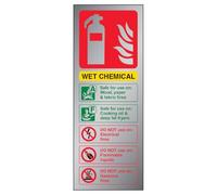 V Safety Fire Extinguisher-Wet Chemical ID Sign - 75mm x 200mm - 1.6mm Alu Rigid Plastic