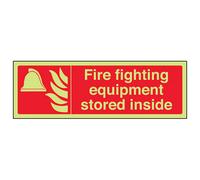 V Safety Fire Fighting Equipment Stored Inside Sign Glow In Dark 300X100mm (X3)