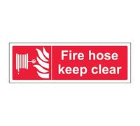 V Safety Fire Hose Keep Clear - Landscape 300 x 100 mm - Self Adhesive Vinyl - Aluminium Effect Safety Sign