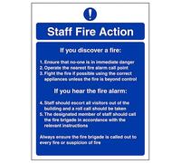 V Safety Fire Instructions For Staff 200 x 300 mm - Glow In The Dark 1mm Rigid Plastic Safety Sign