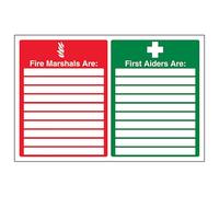 V Safety Fire Marshals/First Aiders - Landscape 300 x 200 mm - 2mm Rigid Plastic Safety Sign
