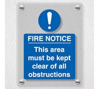 V Safety Fire Notice This Area Must Be Clear - 150 x 200 mm - Acrylic Perspex Cast Clear Safety Sign