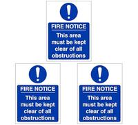 V Safety Fire Notice This Area Must Be Clear 150 x 200 mm - Self Adhesive Vinyl - Aluminium Effect Safety Sign (Pack of 3)