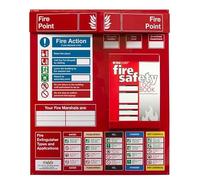 V Safety Fire Point Board with Log Book - 6-Point Fire Action Notice, Wall-Mounted Fire Safety Station, High-Visibility & Durable