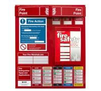 V Safety Fire Point Board with Log Book - 9-Point Fire Action Notice, Wall-Mounted Fire Safety Station, High-Visibility & Durable