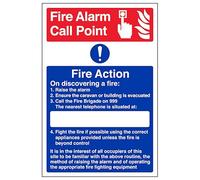 V Safety Fire Point - Fire Action - On Discovering A Fire 150 x 200 mm - 3mm Brushed Aluminium Composite Safety Sign