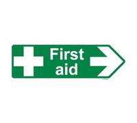 V Safety First Aid Arrow Right - Shaped Sign 300 x 100 mm - 3mm Brushed Aluminium Composite Safety Sign