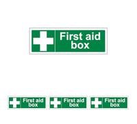 V Safety First Aid Box - Landscape 300 x 100 mm - 2mm Super-Tough Rigid Plastic Safety Sign (Pack of 4)