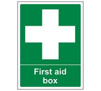 V Safety First Aid Box Safety Sign - 1mm Rigid Plastic - 150 X 200mm - 5 Pack