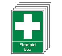 V Safety First Aid Box Safety Sign - Self Adhesive Vinyl - 150 X 200mm - 5 Pack